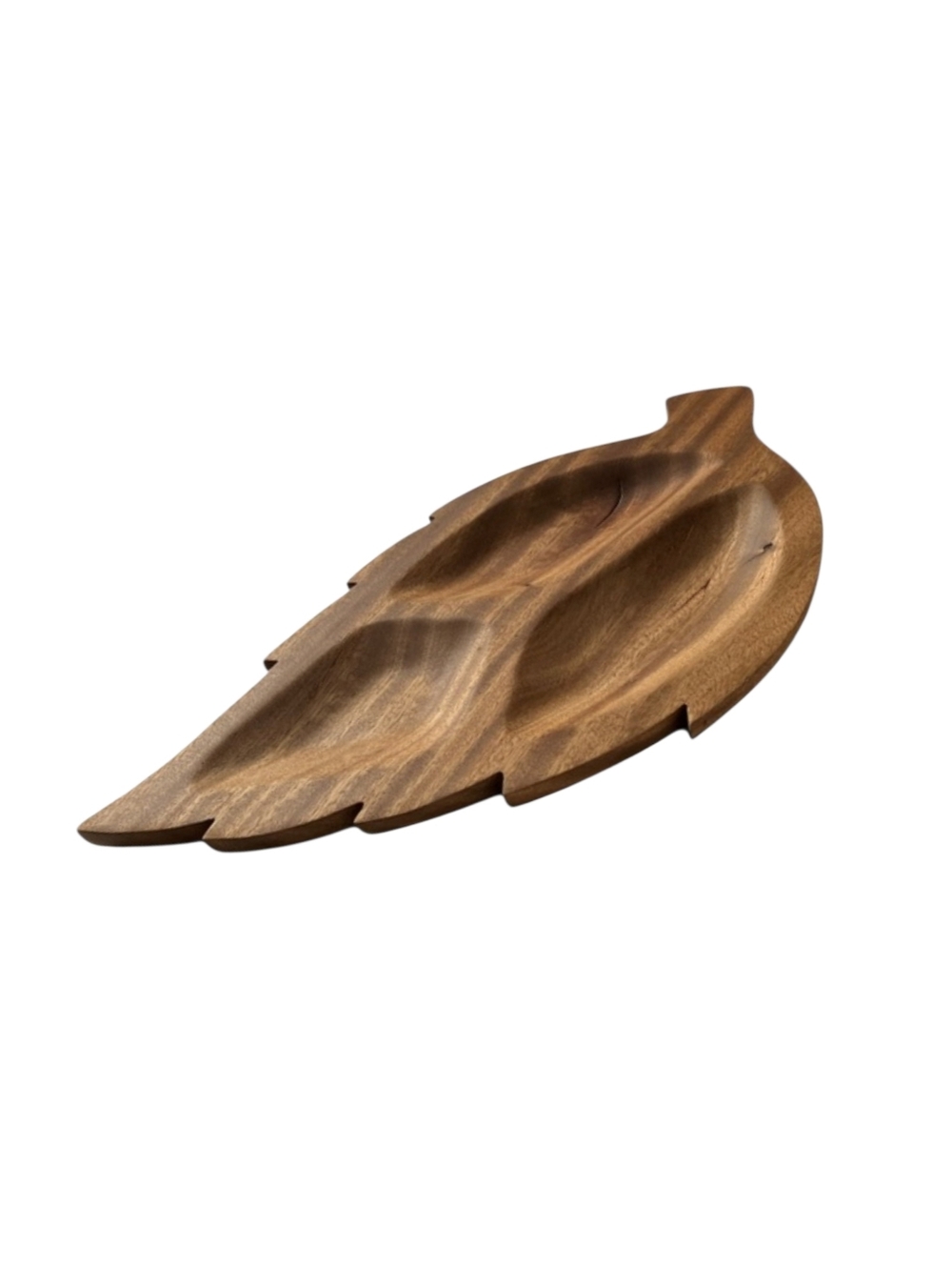 tray wood large leaf shape serving 3 compartments wooden retro 70s